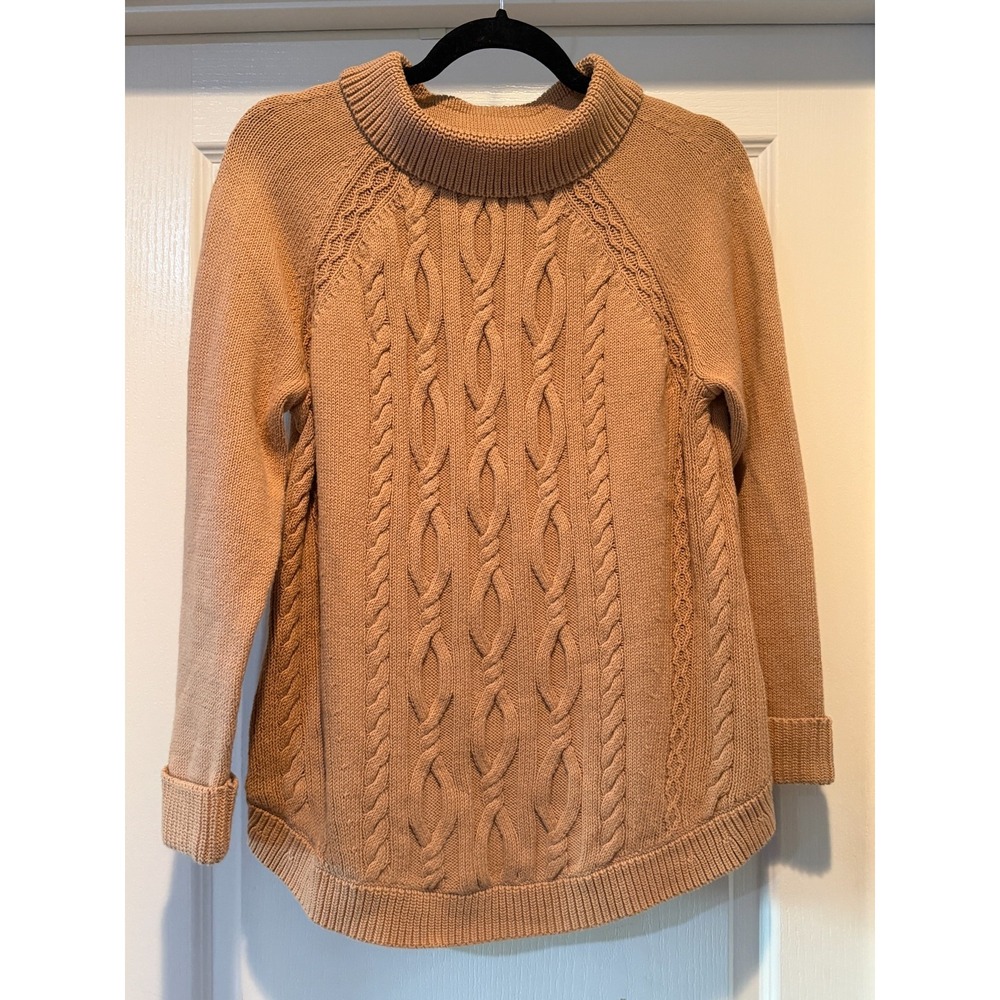 Talbots Cable Knit Camel Large Petite Cowl Neck Long sleeve with Cuffs Sweater